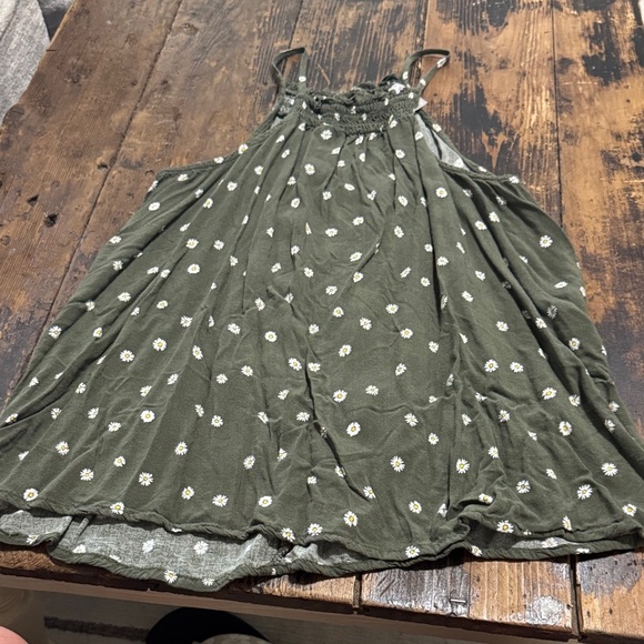 No Boundaries Tops - No Boundaries Olive Green Daisy Print Strappy Halter Top